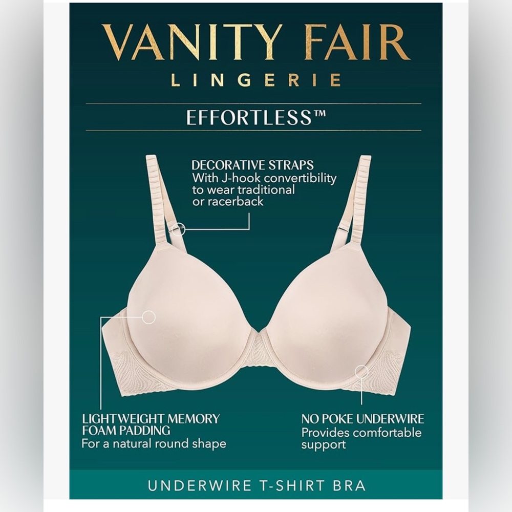 Vanity Fair Effortless Convertable Underwire Bra 78165 White Size 40D - Picture 4 of 11